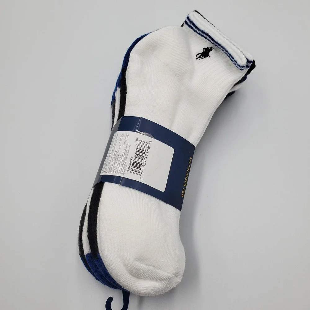 Polo Ralph Lauren Mens 6 Pack Classic Sport Socks Grey White Black Blue 10-13